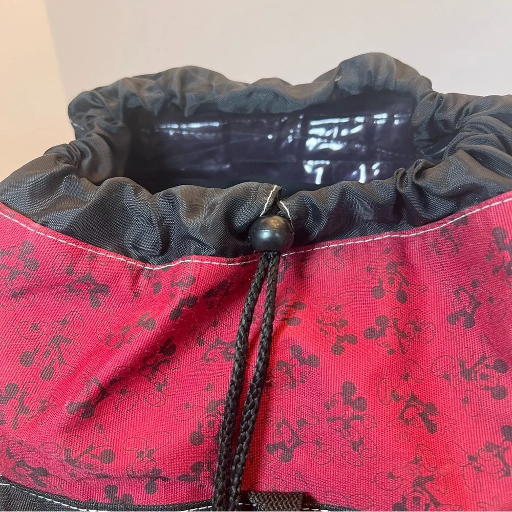 Vintage Rare Red and Black Disney MickeyMouse Drawstring Backpack with 2 Patches